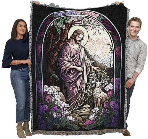 Pure Country Weavers Stained Glass Shepherd - Religious Gift Tapestry Throw Woven from Cotton - Made in The USA (72x54) - color: Stained Glass Shepherd, size: 72x54