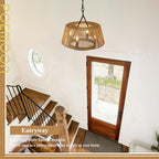Farmhouse Boho Woven Chandeliers 18’’ Hand Rattan Ceiling Pendant Light 4-Light Chandelier Lighting Fixture for Dining Room, Hallway, Entryway, Kitchen,Bedroom, E12 - size: Trapezoid-17.7''-I