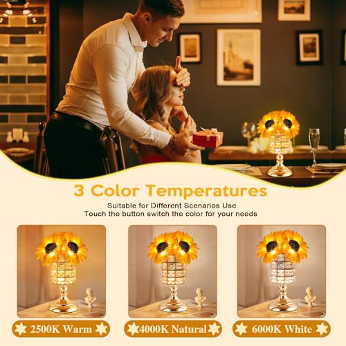 Sunflower Lamps for Women-Sunflower Flower Touch Lamp with 3-Color Infinitely Dimming,10+ Hours Runtime-Ideal Gift for Mom,Flower Decor for Bedroom and Office,USB Charge,IP44 Waterproof - style: Sunflower-Cylinder