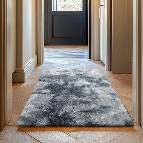 2x3 Fluffy Area Rugs for Bedroom Living Room,Small Soft Shag Fuzzy Rug Non-Shedding Indoor Plush Carpet for Kids Bedroom Nursery Dorm Home Decor,Tie-Dyed Black - color: Mottling Black, size: 2' x 3' (Rectangular)