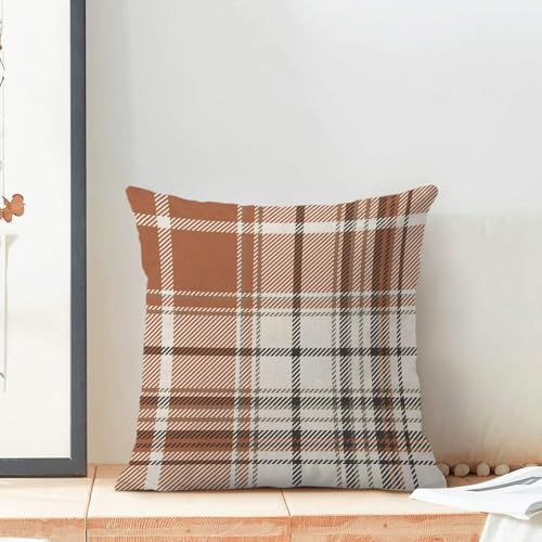 Autumn Pillow Covers 18x18 Inch Set of 2, Fall Thanksgiving Harvest Outdoor Decorative Throw Pillowcase Light Brown White Plaids Cushion Cover for Sofa Couch Farmhouse Living Room Bed Decor - color: Icv 12, size: 18" x 18" (Pack of 2)