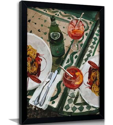 Black Framed Vintage Italian Pasta & Beverage Wall Art - Rustic Restaurant Food Canvas Decor Retro Kitchen Artwork Picture for Kitchen Dining Room Decor - color: pasta, size: 16"L x 12"W