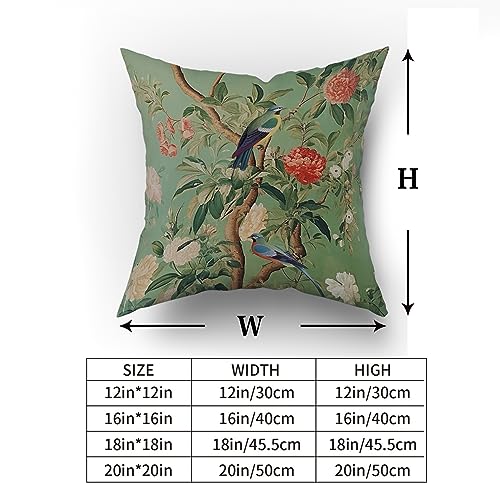 Green Chinoiserie Pillow Cover 18x18 Inch Vintage Bird Flower Throw Pillow Covers Farmhouse Floral Decorative Pillowcase Outdoor Cotton Square Cushion Cover for Couch Sofa Bedroom Decor (Pack of 2) - color: Field Green, size: 18" x 18" (Pack of 2)