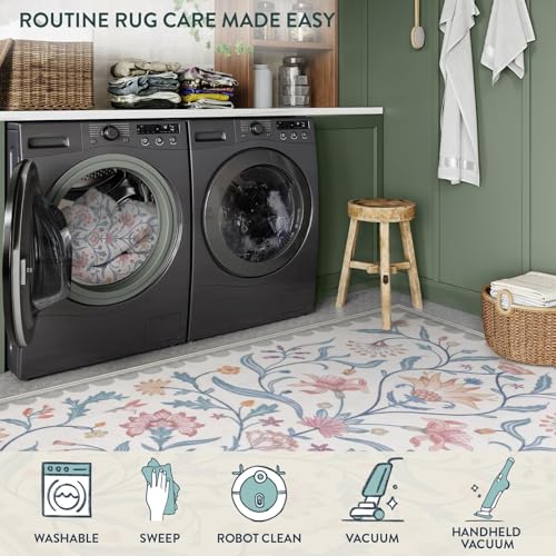 Lahome Boho Floral 2x3 Small Bathroom Rugs Non Slip Washable, Grey/Beige Kitchen Rugs for Entryway, Soft Indoor Carpet Throw Rug for Laundry Indoor Door Mat (Grey/Beige,2x3) - color: Grey/Beige, size: 2' x 3' (Rectangular)