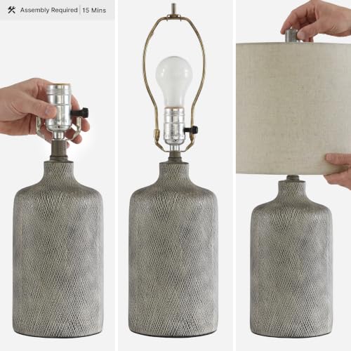 Signature Design by Ashley Linus Modern 25" Ceramic Table Lamp, Natural Stone Finish - color: Antique black