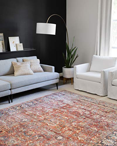 Loloi Layla Collection LAY-02 Spice/Marine 2'-3" x 3'-9" .13" Thick Accent Rug, Soft, Durable, Vintage Inspired, Distressed, Low Pile, Non-Shedding, Easy Clean, Printed, Living Room Rug - color: Spice / Marine, size: 2'3" x 3'9" (Rectangular)