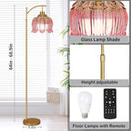 QIYIZM Pink Floor Lamp for Living Room,Bedroom,Glass Gold Dimmable Standing Lamp with Remote,Mid Century Modern Brass Tall Lamp Boho Floor Lamps Arc Stained Tulip Flower Floor Light Lamp Bohemian - size: 30-Floor Lamp
