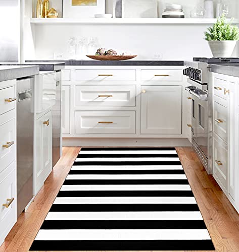 IOHOUZE Black White Striped Rug -4x6 Front Door Mats Outdoor,Washable Rug for Front Porch Decor,Spring Summer Welcome Mats Outdoor Indoor, Doormat for Farmhouse/Entryway/Home Entrance - color: Black White Stripe, size: 4' x 6' (Rectangular)