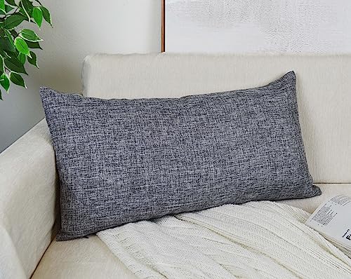 Aiking Home Imitation Burlap Lumbar Pillow Cover 14x26 Inch Vintage Faux Linen Rustic Natural Look, 1 Piece Elegance Farmhouse Style Accents Pillow Case for Indoor Use, Gray - color: Gray, size: 26" x 14" (Pack of 1)