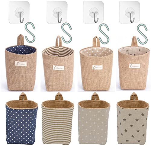 perfsign 4 Pack Hanging Basket for Door,Small Wall Basket Decor,Jute Hanging Wall Storage,Wall Baskets for Plants,Boho Camper Decor Storage for Key, Sunglasses, Wallet on Door,with Mounting Hook