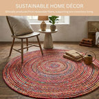 WeWove Hand Woven Area Rug 6 Feet Round - Jute Cotton Area Rug Rustic Farmhouse Boho Accent Rug for Living Room Bedroom Kitchen Dorm Entryway Hallway - Handcrafted Floor Rug - size: 6' (Round)