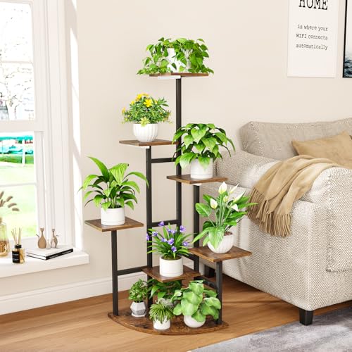 Corner Plant Stand Indoor with Grow Lights, 7 Tiered Plant Shelf Indoor, 43" Corner Plant Stands for Indoor Plants, Metal Plant Flower Display Shelves, Plant Organizer Rack for Living Room, Balcony, Home Decor - size: Square