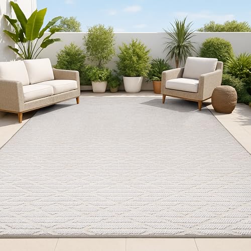 JONATHAN Y Moroccan Diamond Indoor Outdoor Area Rug 4X6 Beige, Ararat High-Low Pile Modern for Backyard, Patio, Porch, Easy-Cleaning, High Traffic, Pet-Friendly, Non-Shedding (SBH105A-4) - color: Beige, size: 4' x 6' (Rectangular)