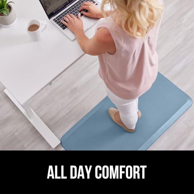 GORILLA GRIP Comfortable Cushioned Kitchen Mats for Floor, Waterproof and Stain Resistant Soft Top, 3/4 Inch Thick Ergonomic Standing Desk Anti Fatigue Mat, Foam Supports Ankles, Feet, 20x32, Sky Blue