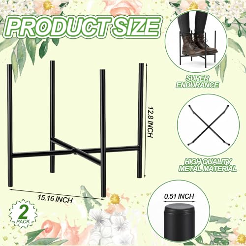 Colingmill 2 Pack Metal Plant Stand for 15" Large Planter Heavy Duty Plant Pot Holder Riser for Indoor Outdoor, Tall Mid Century Modern Flower Pot Stand for Patio Garden Balcony Window, Black