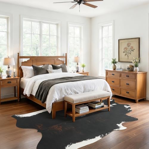 BENRON Premium Cowhide Rug, Faux Cow Hide Rugs for Living Room Bedroom, Cute Animal Hides and Skins for Kids Nursery Western Home Decor, Black, Brown, 4.6 x 5.2ft - color: Black Brown, size: 4'7" x 5'2" (Irregular)