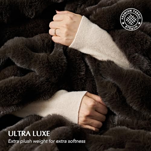 EverGrace Ultra Soft Luxury Fluffy Faux Rabbit Fur Throw Blanket, Thick Warm Bubble Throw for Bed, Cozy Plush Reversible Blankets for Couch, Chair, Sofa, Dark Brown, 50x60 Inches - color: Dark Brown, size: 50"x60"