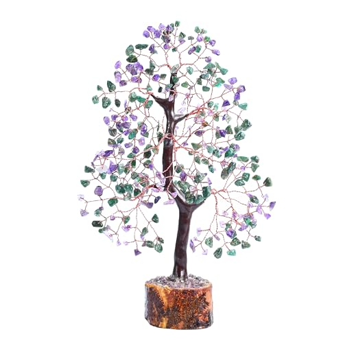 Crocon® Amethyst & Green Aventurine Crystals Tree Home Decor, Birthday Gifts for Women, Sister Gemstone Gift for Her Money Tree Crystals and Healing Stones House Warming Gift, Spiritual Decor Present - color: Amethyst + Green (Copper Wire)