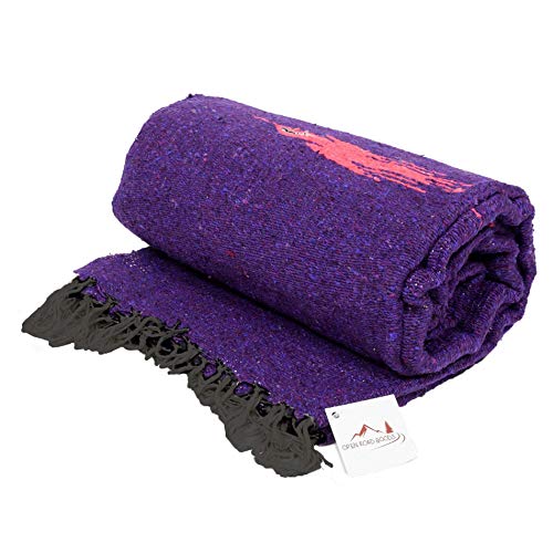 Open Road Goods Mexican Thunderbird Yoga Blanket, Handwoven Throw for Yoga, Meditation, and Home Décor – Versatile Blanket for Beach, Picnic, Camping, or Outdoor Use - color: Dark Purple