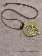 Leather Necklace for Women Long Boho Pendant Hippie Choker Necklace Bohemian Layered Leather Rope Wooden Jewelry Gifts - style: Leather Leaf Necklace