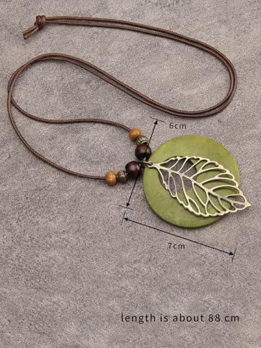 Leather Necklace for Women Long Boho Pendant Hippie Choker Necklace Bohemian Layered Leather Rope Wooden Jewelry Gifts - style: Leather Leaf Necklace