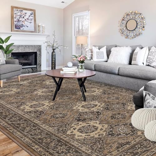 Memoryfield Vintage Rug 4x6 Traditional Floral Rug Oriental Rug Retro Medallion Area Rug for Living Room Non Slip Low Pile Bedroom Rug Aesthetic Rug Farmhouse Carpet for Dining Room Home Office Brown - color: Brown, size: 4' x 6' (Rectangular)