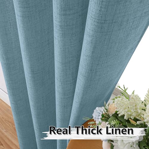 Tollpiz Short Linen Tier Curtains Rod Pocket Semi Sheer Half Kitchen Curtain Burlap Light Filtering Thick Linen Drapes for Bathroom, 30 x 24 inches Long, Dusty Blue, Set of 2 Panels - color: Dusty Blue, size: 30"W x 24"L (Pack of 2)