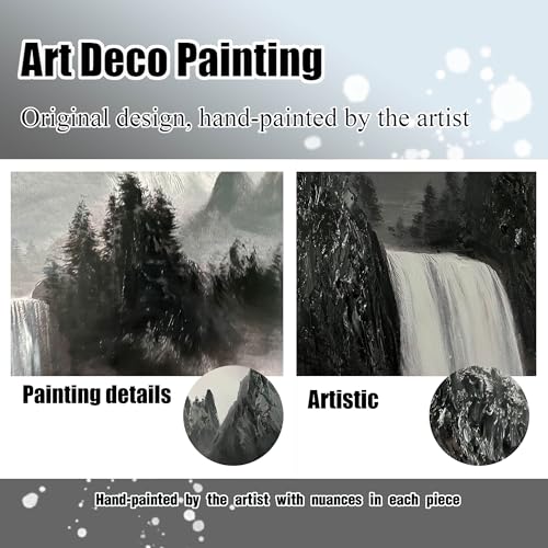 HUBOSKN Hand Painted Mountains Painting for Living Room - Waterfall Canvas Wall Art for Office - Large Framed Wall Art Bedroom Size 29" x 59" - color: Black and White, size: 59"L x 29"W Framed
