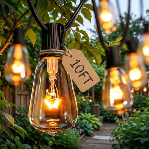 Abeja ST38 10Ft String Lights with 10 Clear Vintage Light Bulbs(1 Spare), E12 Scoket Base, UL Listed for Outdoor Indoor Party Porch Patio Decor, Black