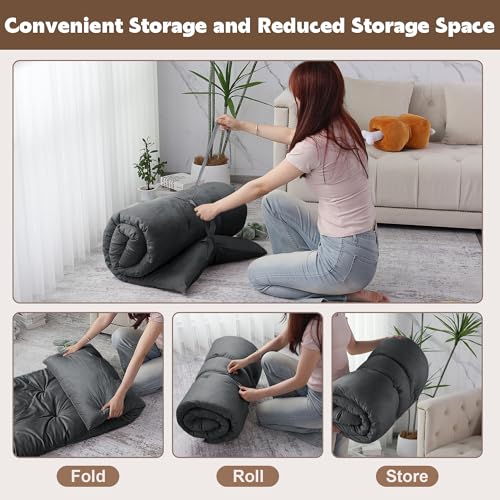BALAPET Floor Lounger Pillow,Foldable Light Thick Tufted Floor Pillow Cushion with Elasticized Webbing for Easy Storage Floor Lounger for Meditation, Playing, Yoga, Reading, Sleeping(Dark Gray) - color: Dark Gray
