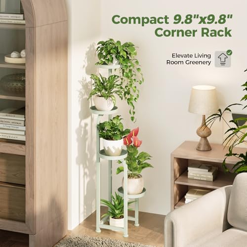 Bamworld Corner Plant Stand Indoor Outdoor, Tall Metal Flower Pot Stands for Multiple Plants, 4 Tier Mint Green Heavy Duty Plant Shelf for Patio Garden Balcony Living Room Bedroom(Patent Design) - color: Mint Green, style: Spiral 4Tier