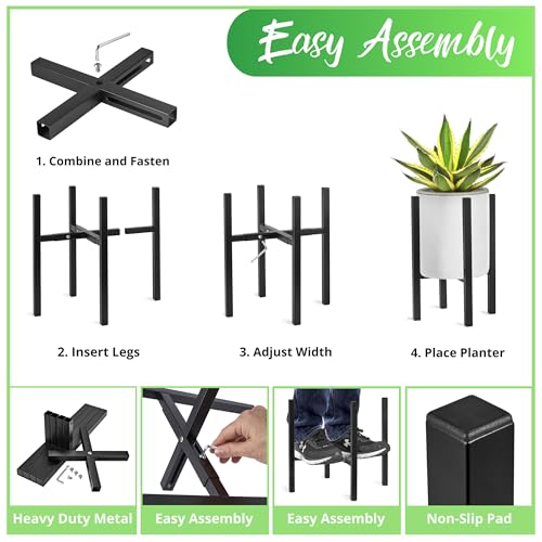 Sorbus Adjustable Metal Plant Stand – Mid Century Style Flower Pot Holder, 10 to 16 Inches Planter Stand for Modern Home Décor, Houseplants – Plant & Pot NOT INCLUDED (Black, 2 Pack) - color: Black, size: 16 x 14 inches (Maximum size), 10 (Minimum size)
