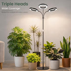 LBW 3-Head Grow Light with Stand for Indoor Plants, Full Spectrum Grow Light for Tall Large Plants, Adjustable Height up to 68", Auto Cycle Timer 6/8/12/16H, 5-Level Dimming, 3 Lighting Modes, Black - size: 3 Head 6.3" Black