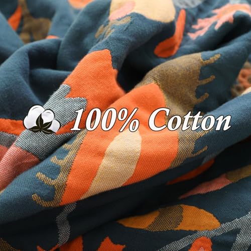Snycler Boho Throw Blanket for Bed, 100% Organic Cotton Muslin Soft Throw-Orange Boho Floral Farmhouse Rustic Spring Summer Fall Decor Blanket for Couch Sofa Quilt and Gift, 60" x 80" - color: Orange Boho Floral, size: 60"x80"