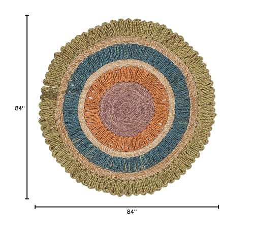 SAFAVIEH Natural Fiber Round Collection 7' Round Green/Multi NF201D Handmade Boho Charm Farmhouse Jute Area Rug - color: Green/Multi, size: 7' (Round)