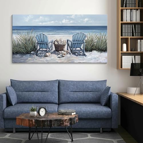 HGUAOA Coastal Wall Art - Large Landscape Wall Pictures for Living Room, Bedroom Pictures, Ocean Beach Artwork, Blue Wall Art, Above Bed Decor, Coastal Landscape Wall Decor, Beach Pinting - color: Coastal, size: 40"L x 20"W