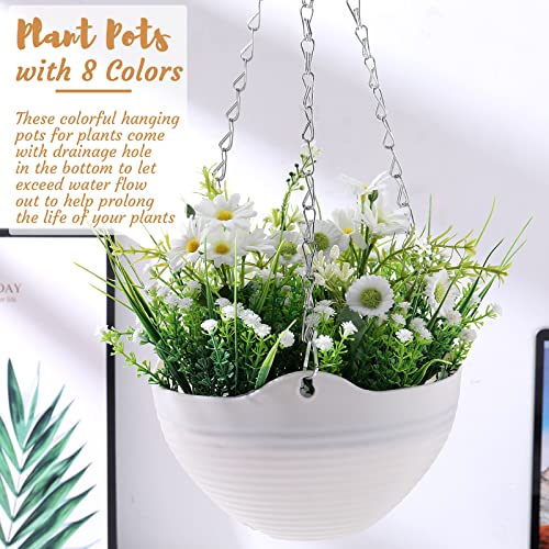 Zopeal 16 Pack Self Watering Hanging Planters 8 Inch Garden Flower Plant Pot Container with Drainer and Chain Round Hanging Pot Plant Basket for Indoor Outdoor Plants (White) - color: White