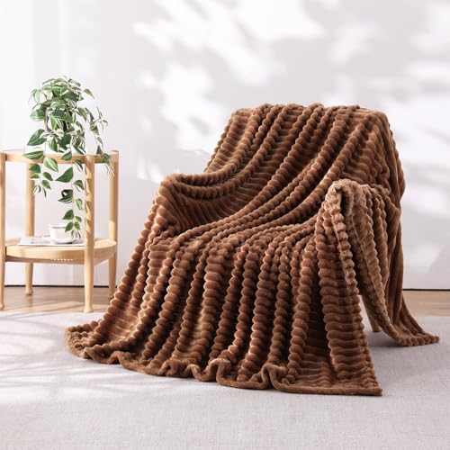 Brown Throw Blanket for Couch Sofa 5070 inches Striped Fleece Blankets Room Home Decor Lightweight Plush Soft Cozy Gifts for Women Mom Girls - color: Brown, size: Twin(60"x80")