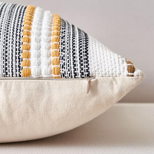 Farmhouse Throw Pillow Covers Accent Pillows Fall Pillow Covers 18x18 Boho Decorative Textured Woven Cushion Cases Set of 2 Mustard Yellow Striped Couch Covers for Couch Bed Living Room Home - color: Orange, size: 18" x 18" (Pack of 2)