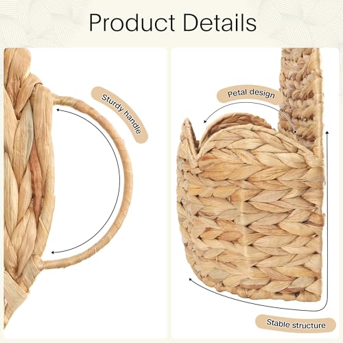 2 PC Door Basket Scalloped Hanging Storage Basket,Water Hyacinth Woven Wall Baskets for Front Door Decor, Hangable Storage Organize for Flowers,Planter,Mails,Wicker Baskets for Organizing -Braided & L - size: Braided L*2