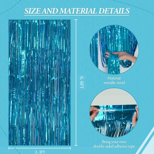 DECOCKRAT 2 Pack Foil Fringe Backdrop - Blue Shiny Tinsel Curtains for Party Decoration/Photo Booth Props - 3.3x6.6 FT Metallic Foil Backdrop for Birthday, Wedding, Graduation, Christmas. - color: Blue