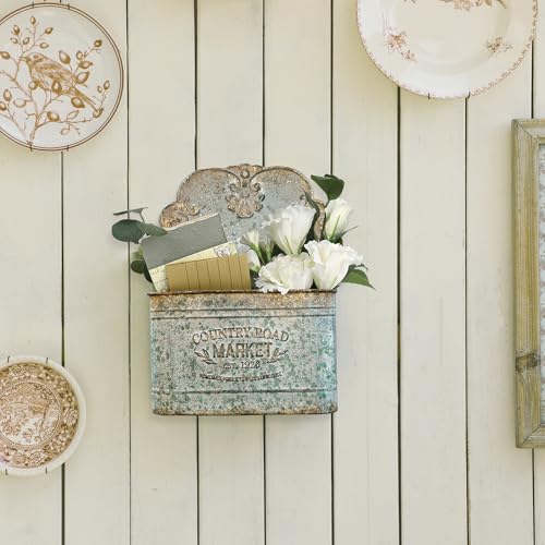 Hanging Wall Storage Baskets, Metal Hanging Baskets for Mail, Files, Books, Flowers & Accessories, Rustic Wall-Mounted Organizer for Entryway, Kitchen, Office, French Farmhouse Decor(Grey) - color: Blue