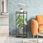 34" Tall Plant Stand Indoor, 2-Tier Modern Plant Shelf Corner Flower Pot Holder Organizer for Living Room Balcony Garden, Rustic Brown