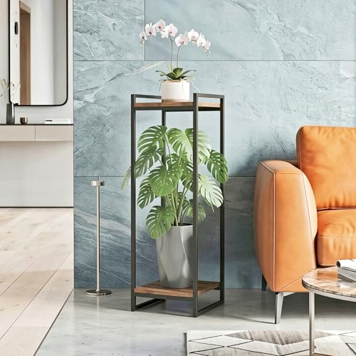 34" Tall Plant Stand Indoor, 2-Tier Modern Plant Shelf Corner Flower Pot Holder Organizer for Living Room Balcony Garden, Rustic Brown