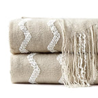 BOURINA Fluffy Chenille Knitted Fringe Throw Blanket Lightweight Soft Cozy for Bed Sofa Chair Throw Blankets, Beige 50" x 60" - color: A-beige, size: 50"×60"