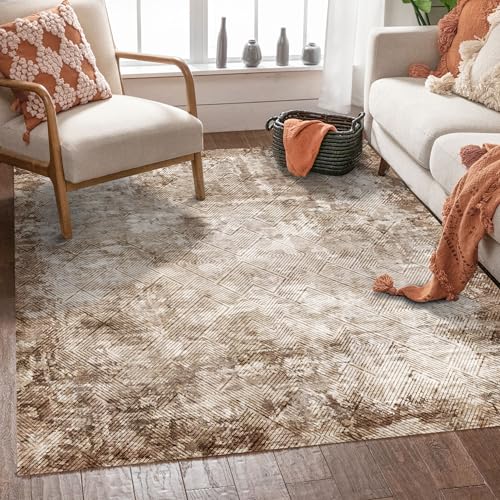YARNSCAPE 3' x 5 ' Washable Area Rug - Low Pile Soft Vintage Indoor Rug for Living, Dining or Bedroom - Lightweight Carpet with Non-Slip Backing - Foldable for Easy Placement, Brown - color: Texture-brown, size: 3' x 5' (Rectangular)