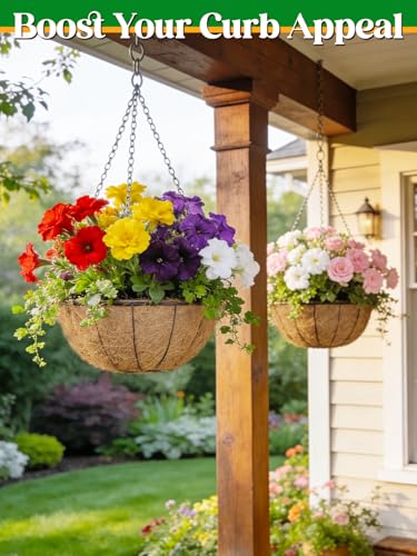 ANPHSIN 4Pcs 14inch Coconut Liners for Hanging Baskets Planters - Made of 100% Natural Coco Coir Fiber, Thick Breathable Round Liner for Outdoor Porch Garden Flower - size: 14in