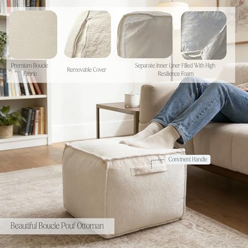 Ottoman Foot Rest Square Pouf with Side Handles - Soft Fabric with Storage, Easy to Move for Living Room, Home Decor & Daily Lounging,A Square Modern Foam Filled Foot Stool Perfect to Rest Your Feet