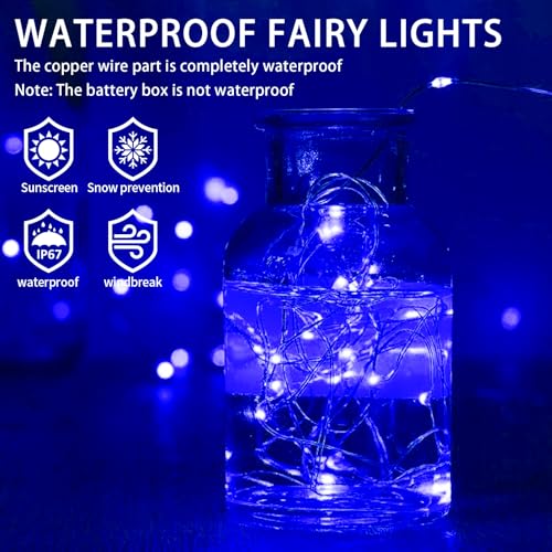 12 Pack Blue Fairy Lights Battery Operated, 7ft 20 LED Mini String Twinkle Lights for Easter Christmas Halloween Mason Jars Centerpiece Table Decorations (12, Blue) - color: Blue