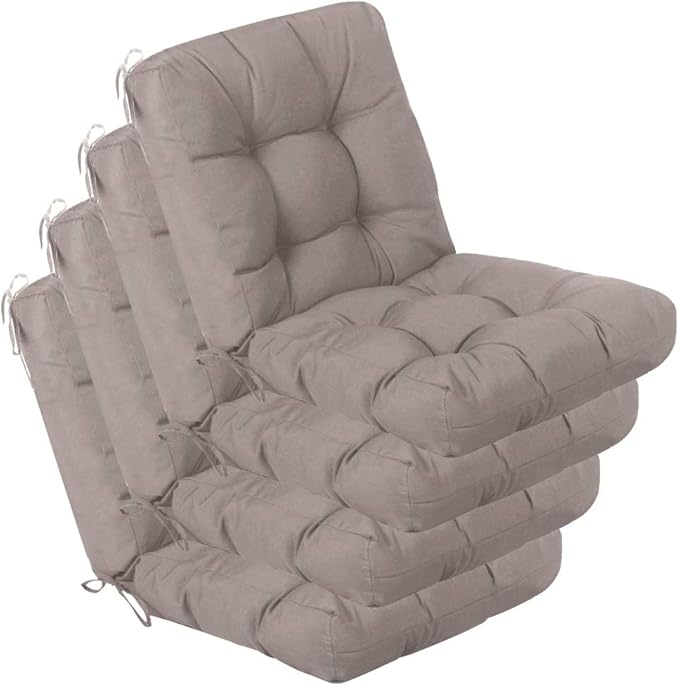 QILLOWAY Outdoor Seat/Back Chair Cushion Tufted Pillow, Spring/Summer Seasonal Replacement Cushions - Pack of 4 (Tan/Grey)